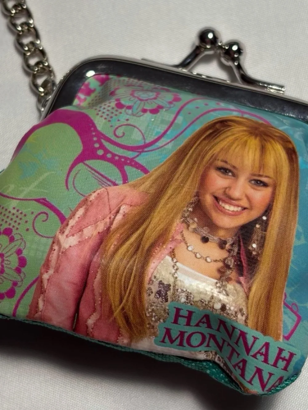 Disney Hannah Montana Teal Pink Keychain Coin Purse